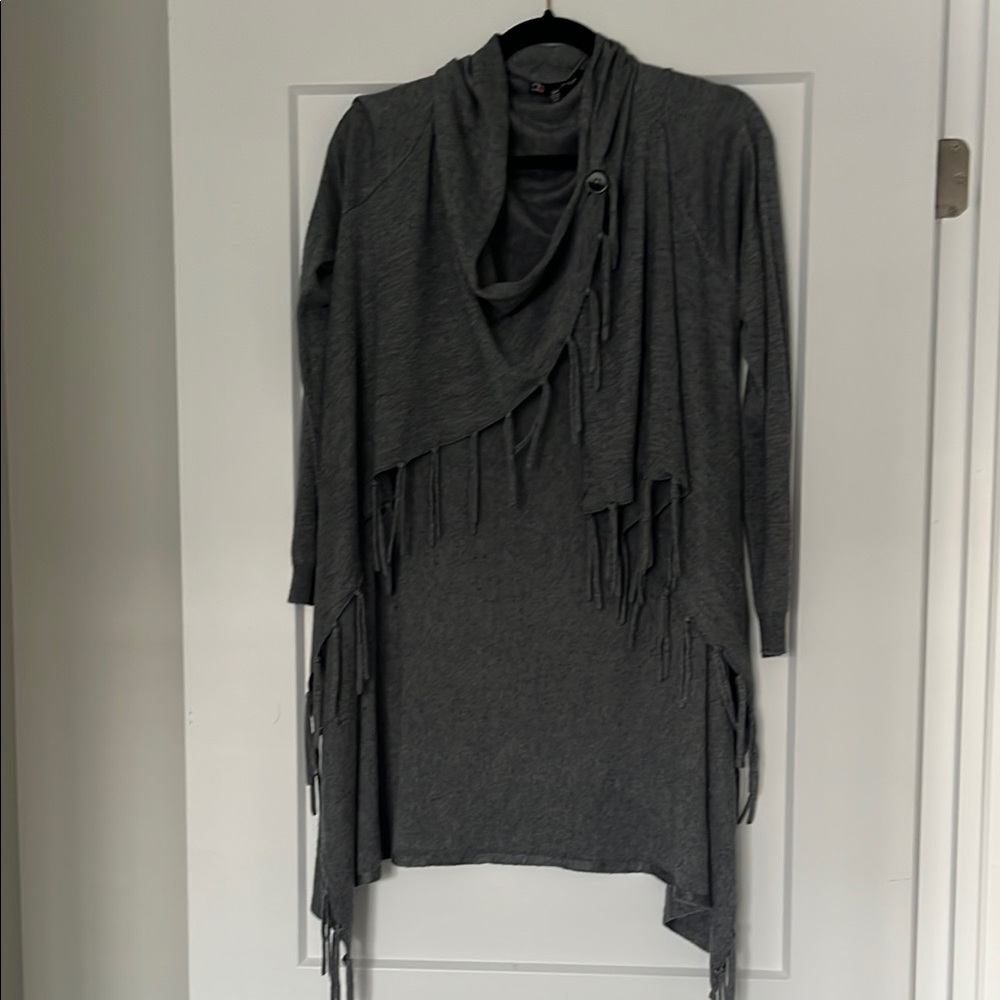 Carré Noir Grey Poncho with Fringe
